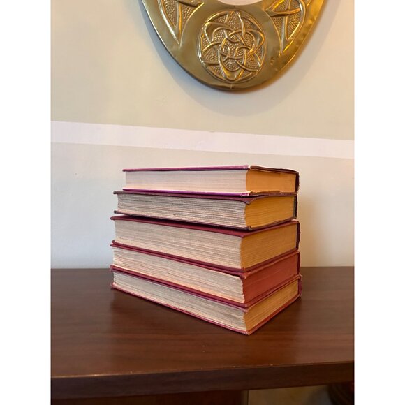 Vintage Decor Stack of 5 Dark Red Hard Covered Vtg Books Wedding Movie Prop Stag - Picture 2 of 2